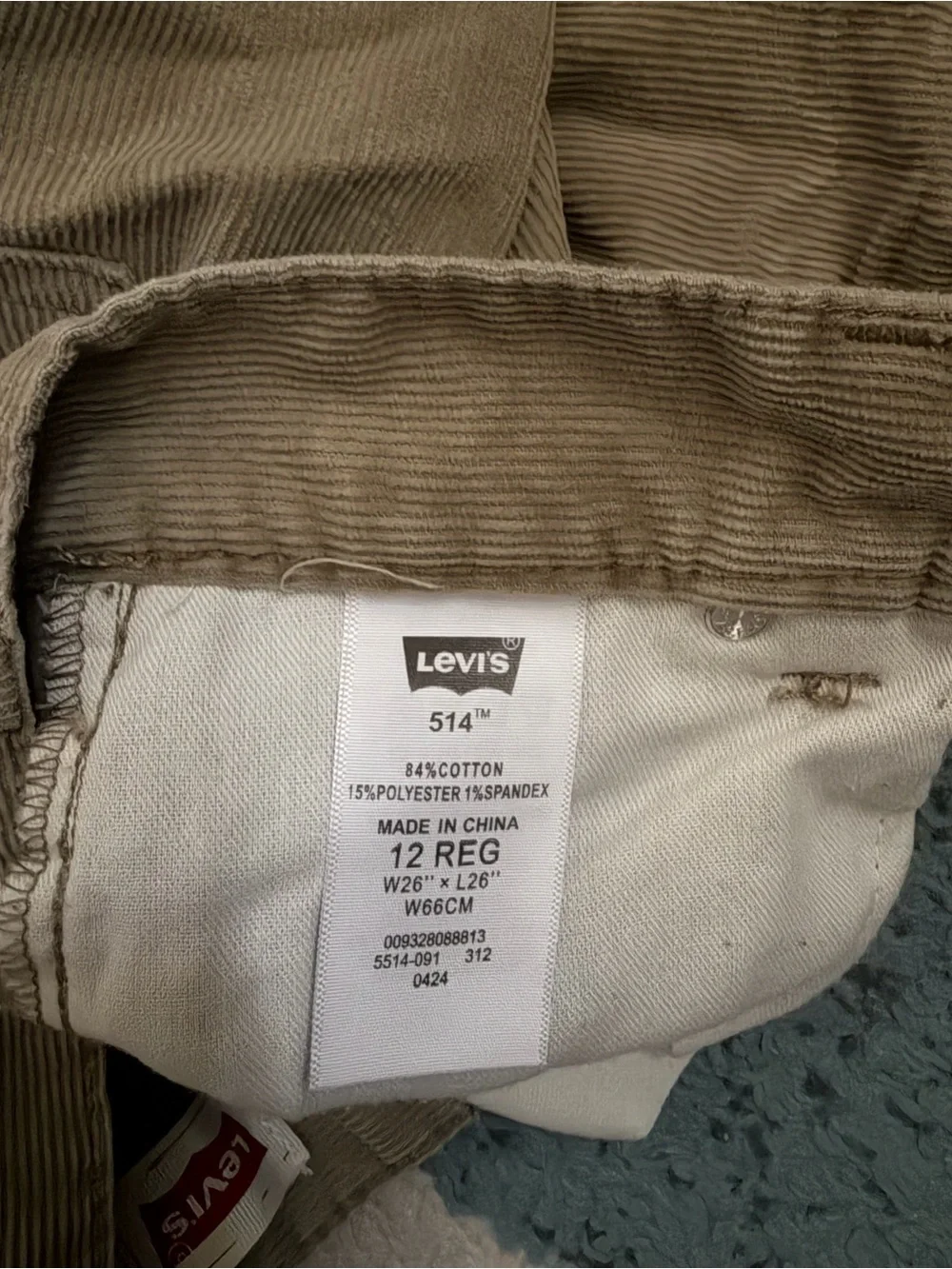 Levi's  kids 12 Straight Fit Tan Corduroy Pants